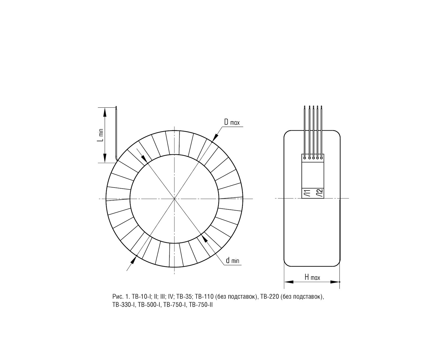 Габаритные размеры трансформаторов тока ТВ
